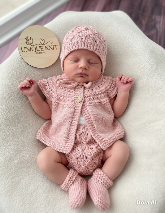 "Rianne” 4 Piece Knitting pattern set for Reborn doll 16 -22” or 0-3 Month Old Baby