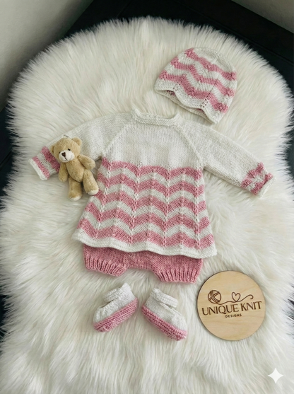 "Thistle” Top / Cardigan 4 piece set Knitting pattern for Reborn doll 16 -22” or 0-3 Mth Old Baby