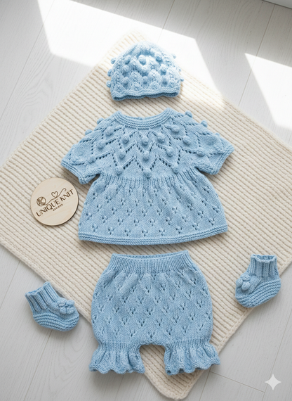"Dewdrop” multi Piece Knitting pattern set for Reborn doll 16 -22” or 0-3 Month Old Baby