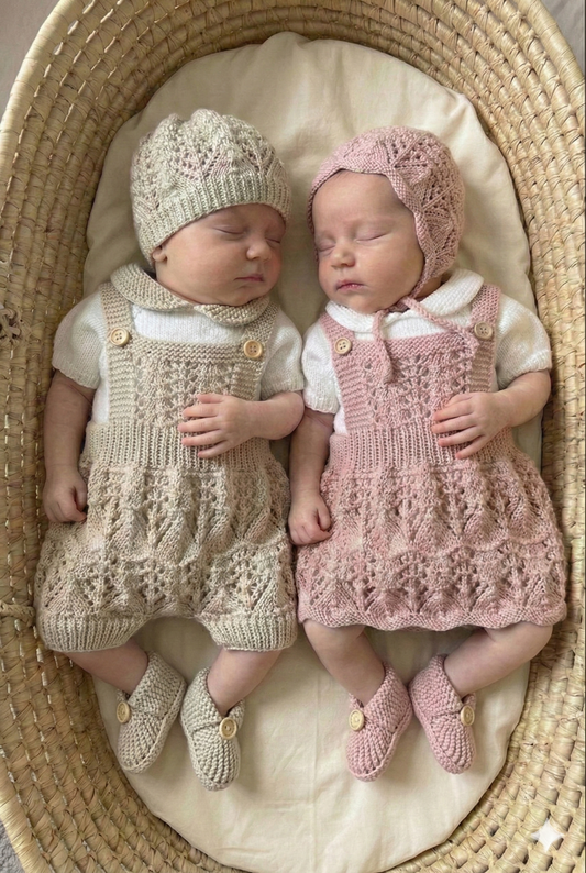 "Tim & Kim ” Multi Piece  twin set knitting pattern for reborn doll 16-22" or 0-3 month old baby