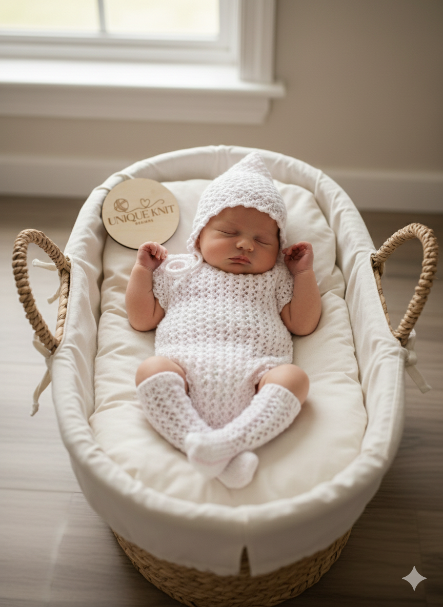 "Macey” Romper Knitting pattern for Reborn doll 18 -24” or 0-6 Month Old Baby