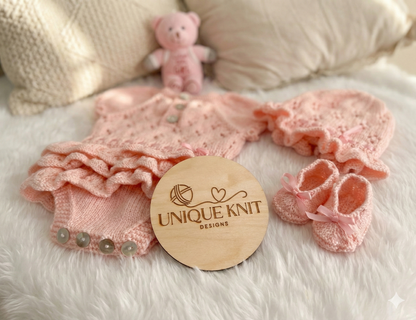 "Bouquet” Rah-Rah romper Knitting pattern for Reborn doll 16 -22” or 0-3 Mth Old Baby