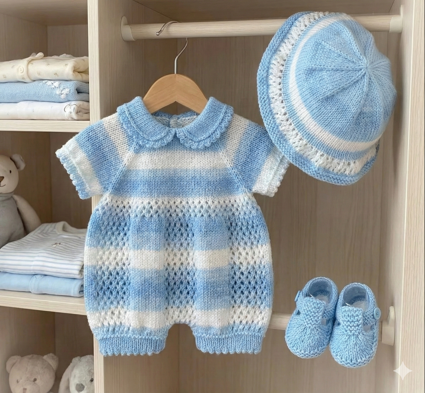 "Clover” Romper Knitting pattern for Reborn doll 16 -22” or 0-3 Mth Old Baby