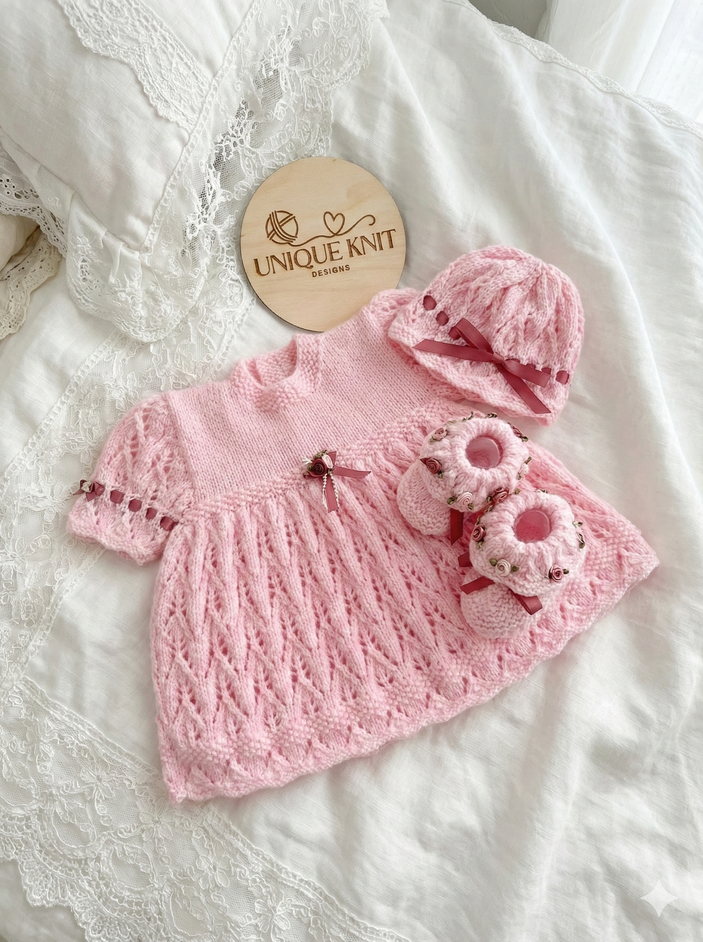 "Tulip” Dress Set Knitting pattern for Reborn doll 16 -22” or 0-3 Mth Old Baby