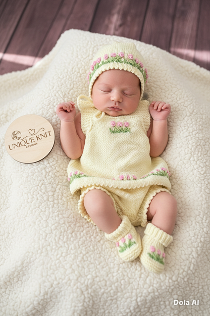 "Betsy” 4 Piece Knitting pattern set for Reborn doll 16 -22” or 0-3 Month Old Baby
