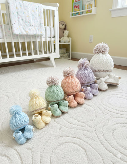 Hat & Shoes baby gift Set knitting pattern 6 size options from prem to 12 months