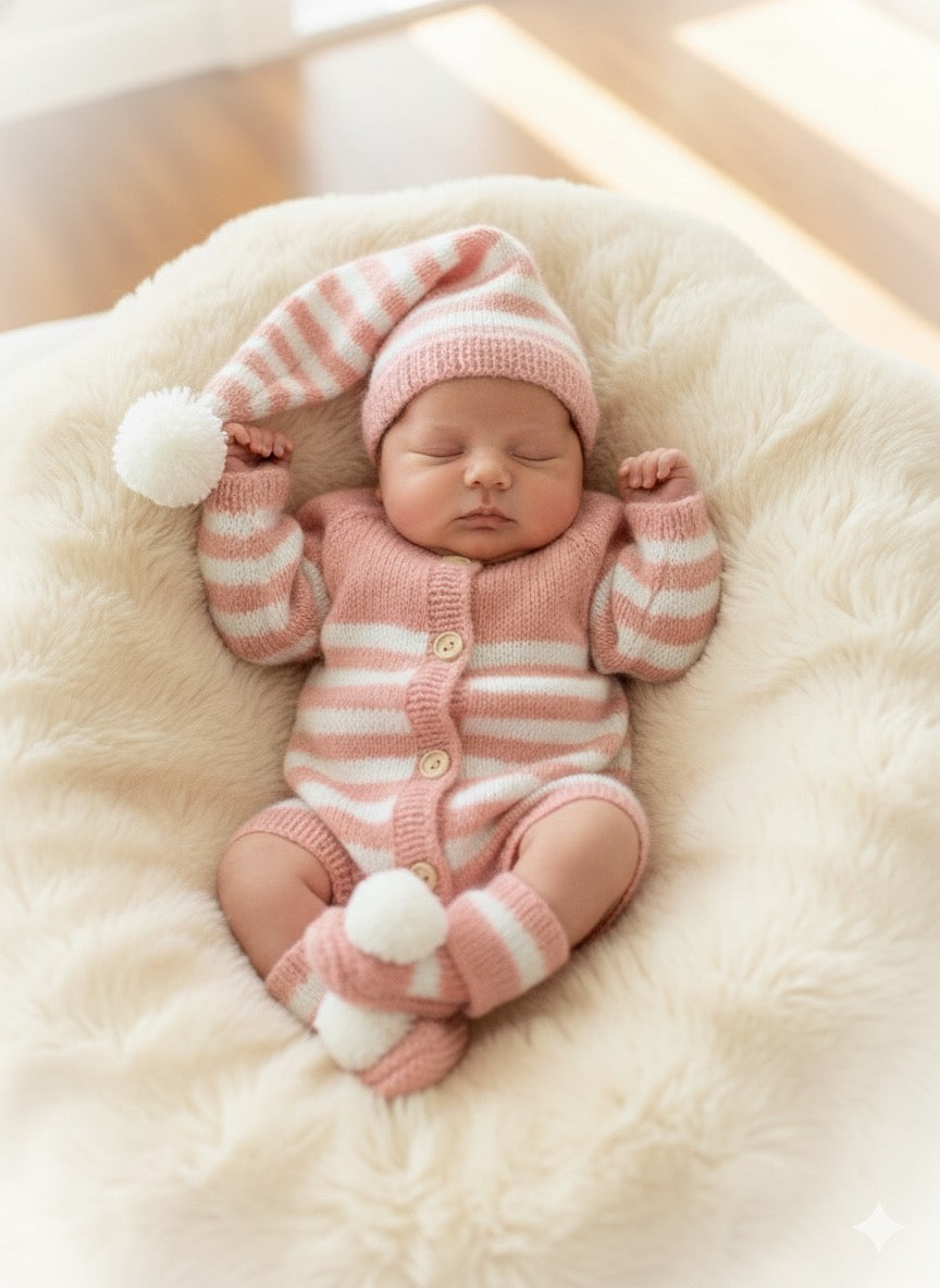 "Sweet Dreams” Romper Set Knitting pattern for Reborn doll 16 - 22” or 0-3 Mth Old Baby