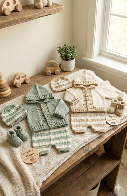 "Jack & Jill” Romper and Dress set Knitting pattern for Reborn doll 16 -22” or 0-3 Month Old Baby