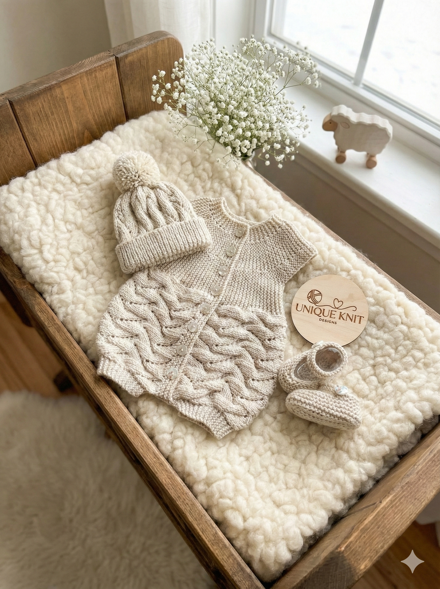 "Gardenia ” Sideways made Knitting pattern for Reborn doll 16 -22” or 0-3 Mth Old Baby
