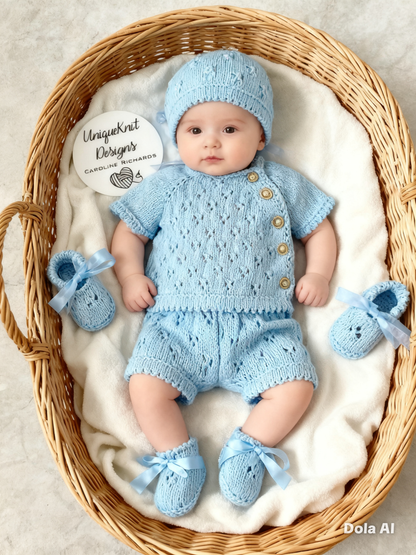 "Britney" 4 piece knitting pattern for reborn doll 16-22" or 0-3 Month old baby