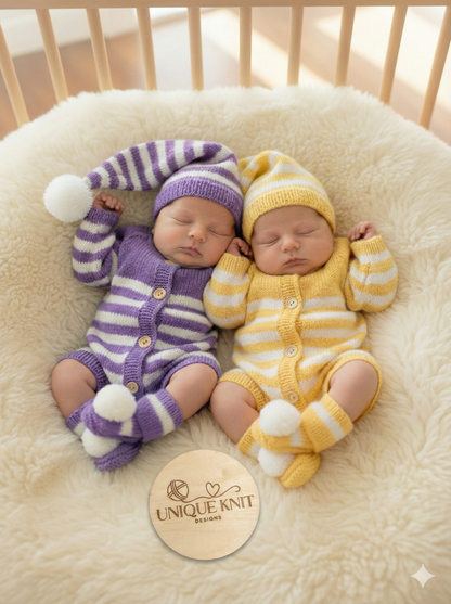 "Sweet Dreams” Romper Set Knitting pattern for Reborn doll 16 - 22” or 0-3 Mth Old Baby
