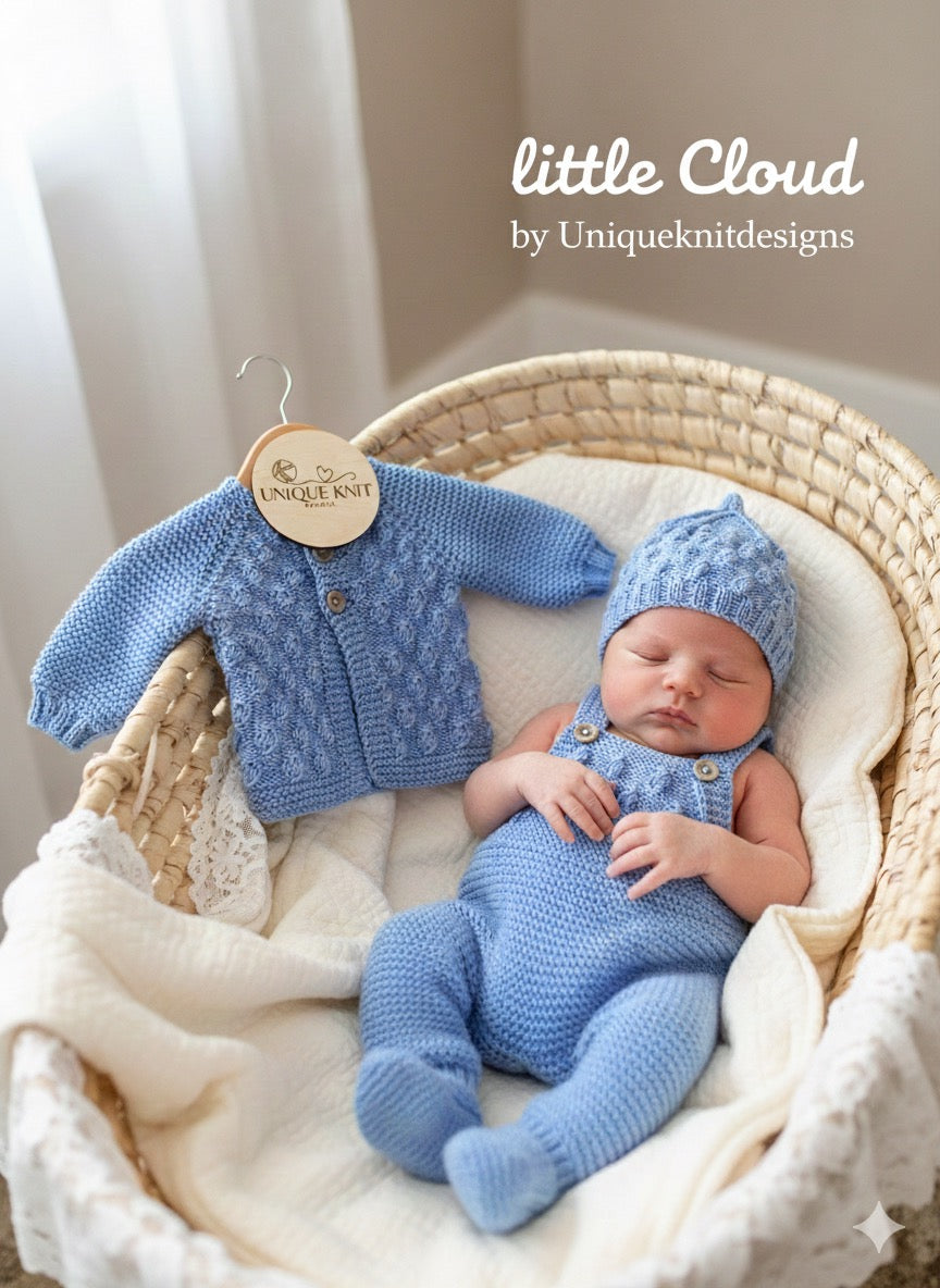 "Little Cloud” 3 piece Knitting pattern set for Reborn doll 19 -24” or 0-6 Month Old Baby