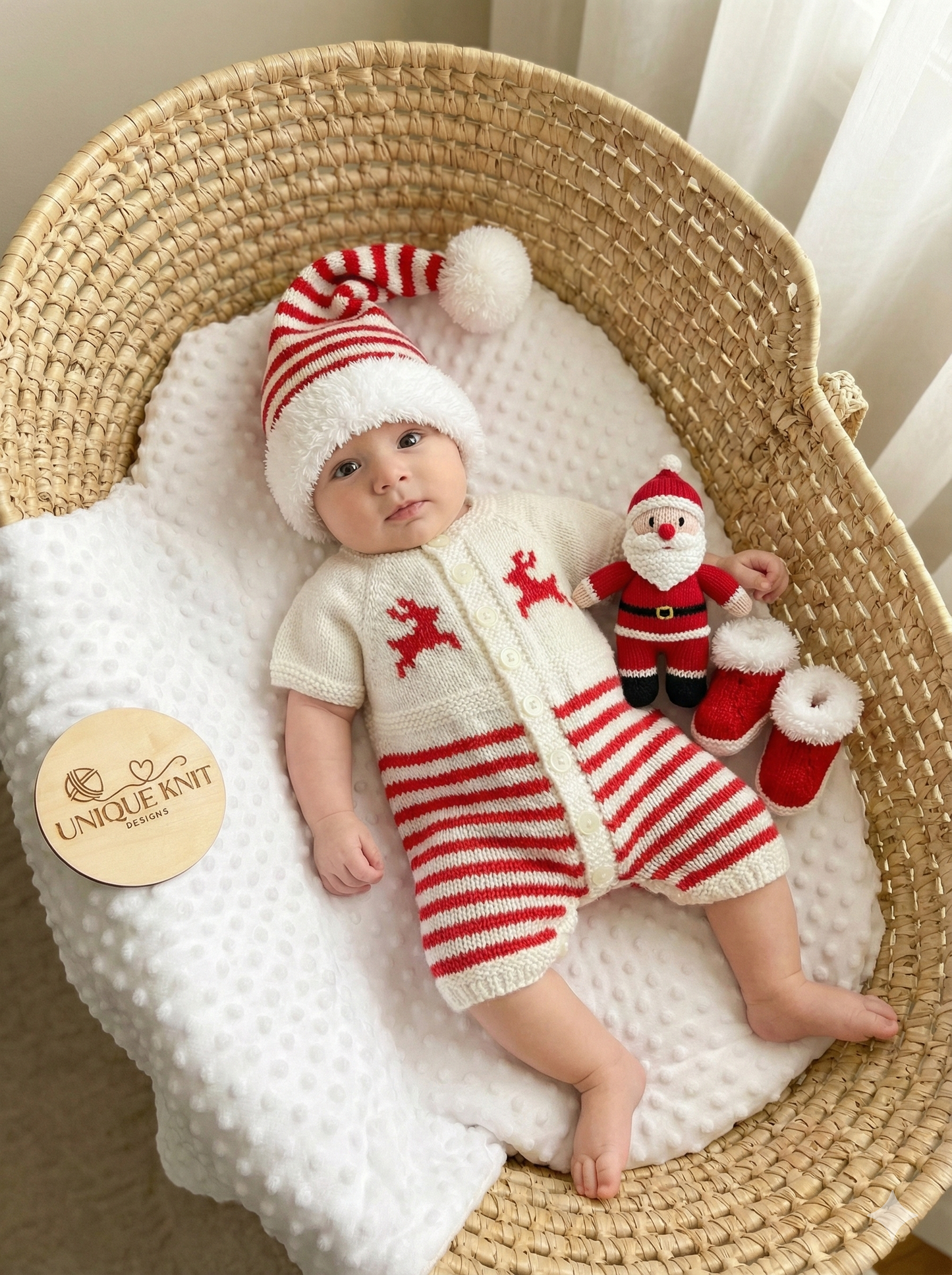 "Mistletoe” Fur trimmed Romper Knitting pattern for Reborn doll 16 -22” or 0-3 Mth Old Baby