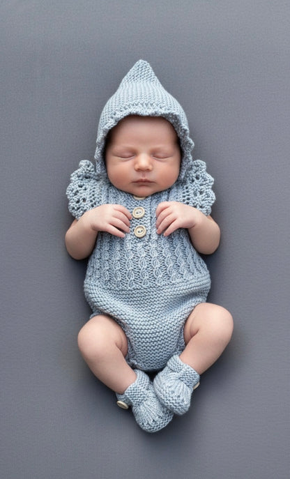 "Florence” Romper Knitting pattern for Reborn doll 16 -22” or 0-3 Month Old Baby
