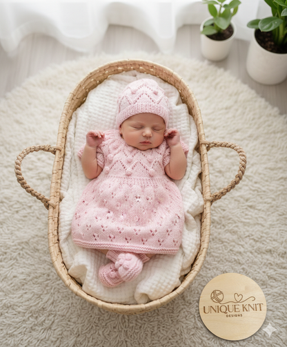 "Dewdrop” multi Piece Knitting pattern set for Reborn doll 16 -22” or 0-3 Month Old Baby
