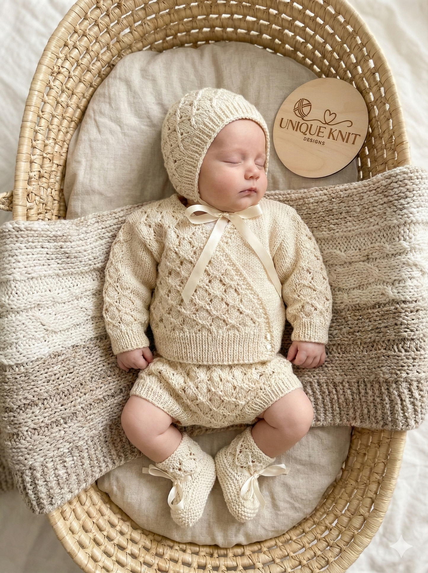 "Caraway” 4 Piece Set Knitting pattern for Reborn doll 16-22” or 0-3 Month Old Baby