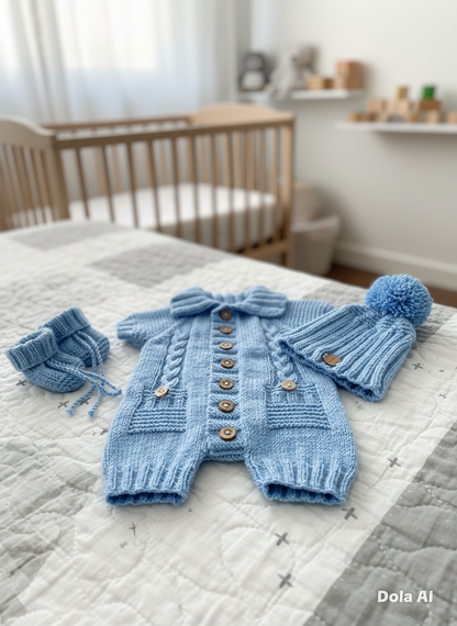 "Acorn" Romper Set Knitting pattern for Reborn doll 16 - 22” or 0-3 Mth Old Baby