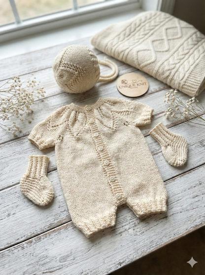 "Fig" Romper knitting pattern for reborn doll 16-22" or 0-3 Month old baby