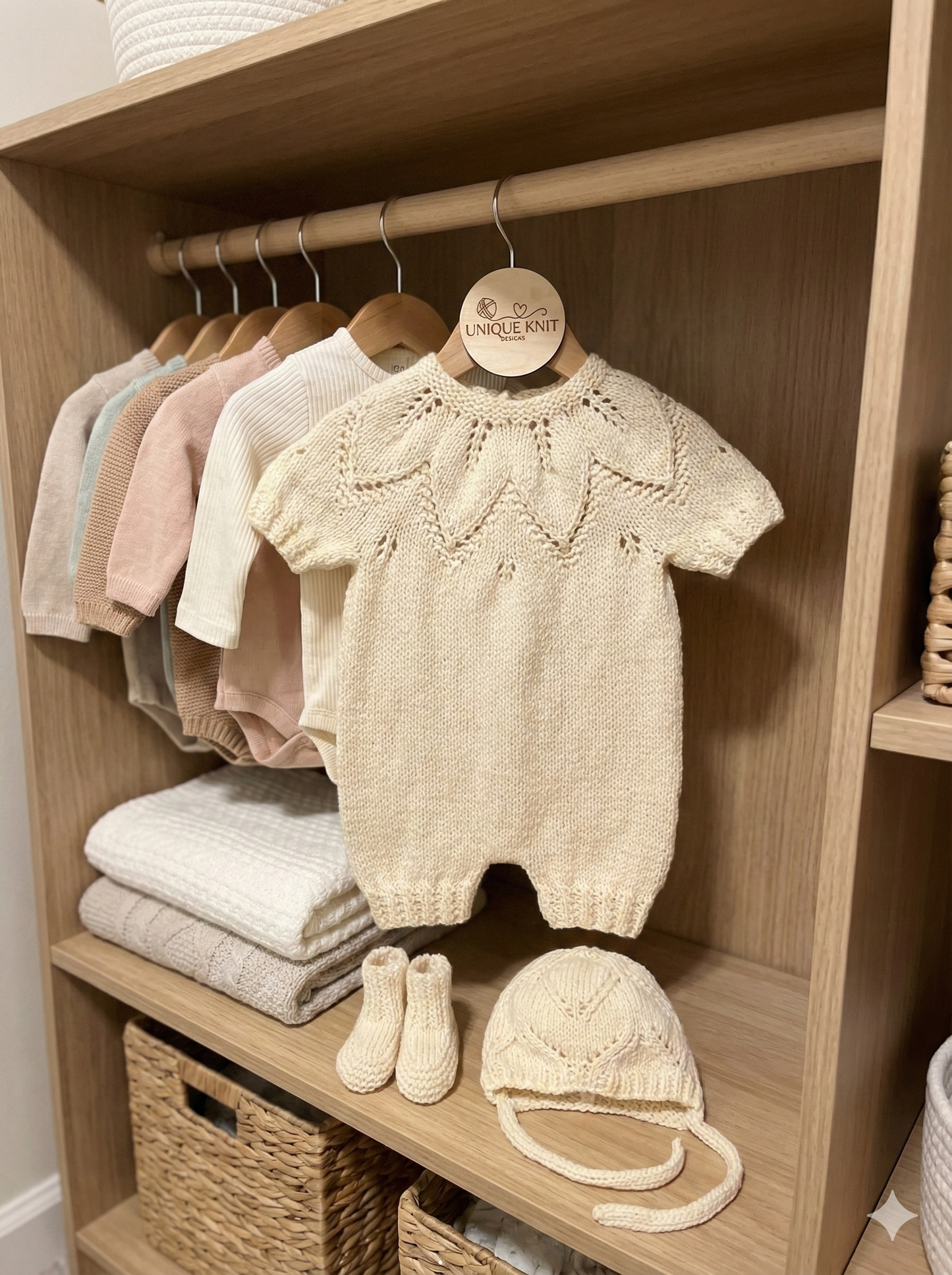 "Fig" Romper knitting pattern for reborn doll 16-22" or 0-3 Month old baby