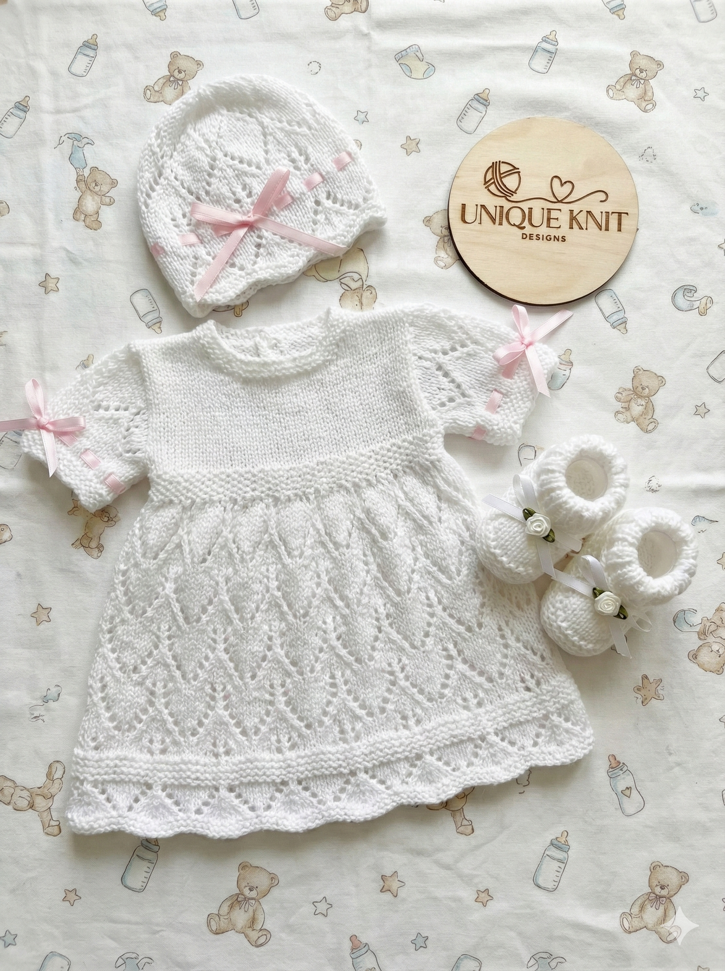 "Tulip” Dress Set Knitting pattern for Reborn doll 16 -22” or 0-3 Mth Old Baby