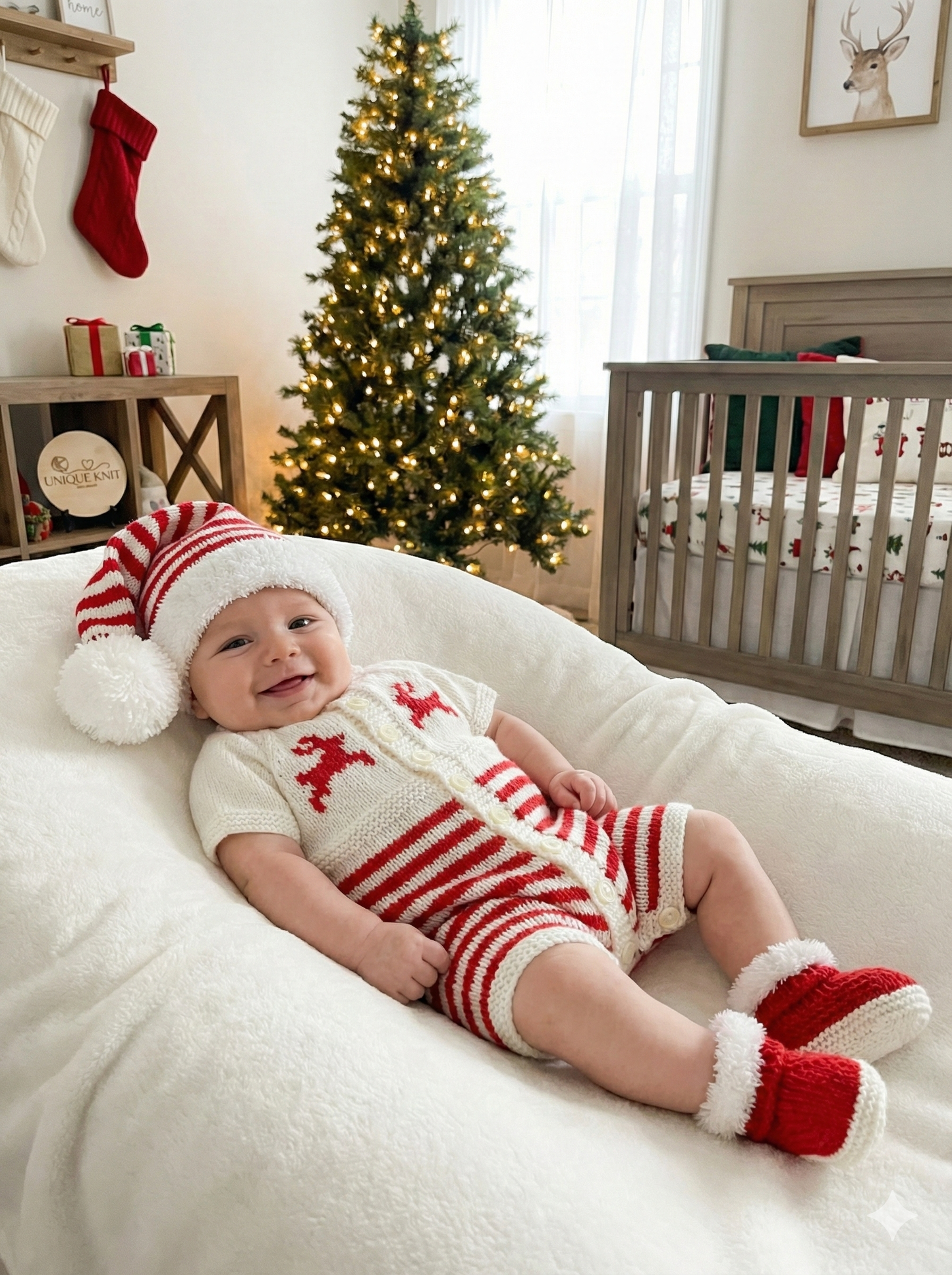 "Mistletoe” Fur trimmed Romper Knitting pattern for Reborn doll 16 -22” or 0-3 Mth Old Baby