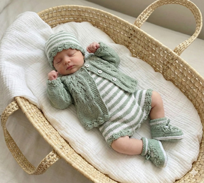 "Violets” 4 Piece Set Knitting pattern for Reborn doll 18-22” or 0-3 Mth Old Baby