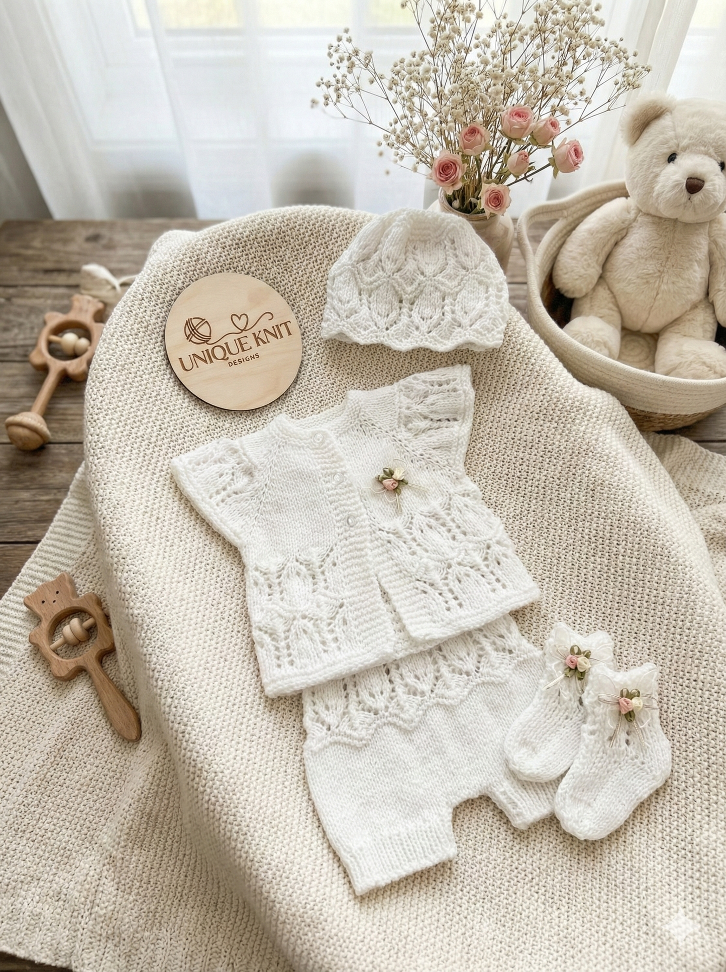 "Edith” 4 Piece Knitting pattern set for Reborn doll 16 -22” or 0-3 Month Old Baby