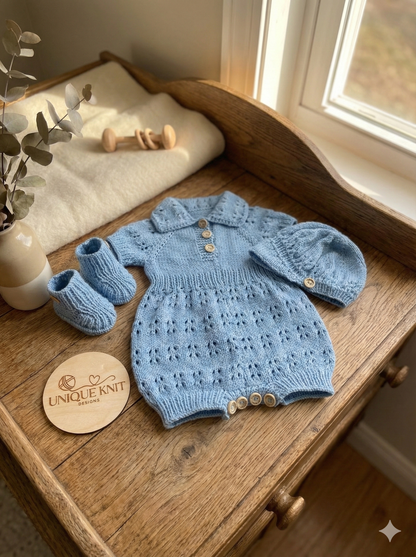 "Lotus ” Romper Knitting pattern for Reborn doll 16 -22” or 0-3 Mth Old Baby