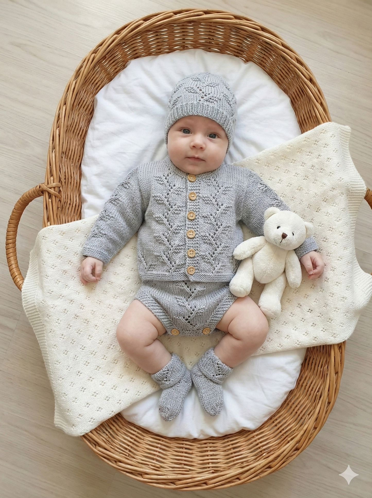 "Sycamore” 4 piece set Knitting pattern for Reborn doll 16 -22” or 0-3 Month Old Baby