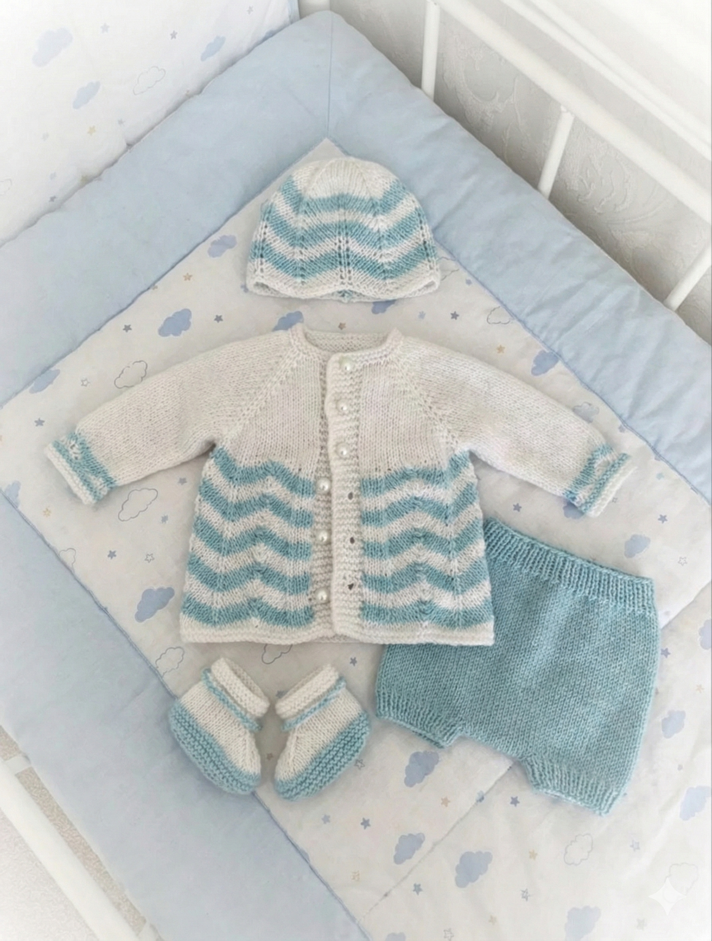 "Thistle” Top / Cardigan 4 piece set Knitting pattern for Reborn doll 16 -22” or 0-3 Mth Old Baby