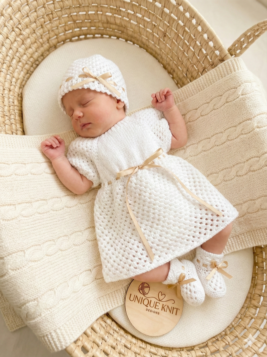 "Saffron” Dress Knitting pattern for Reborn doll 16 -22” or 0-3 Mth Old Baby