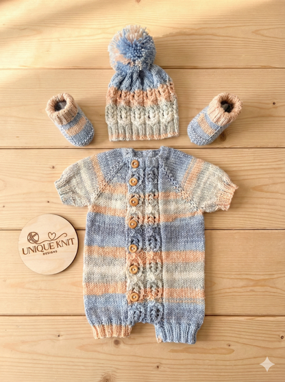 "Brooklyn" Romper knitting pattern for reborn doll 16-22" or 0-3 Month old baby