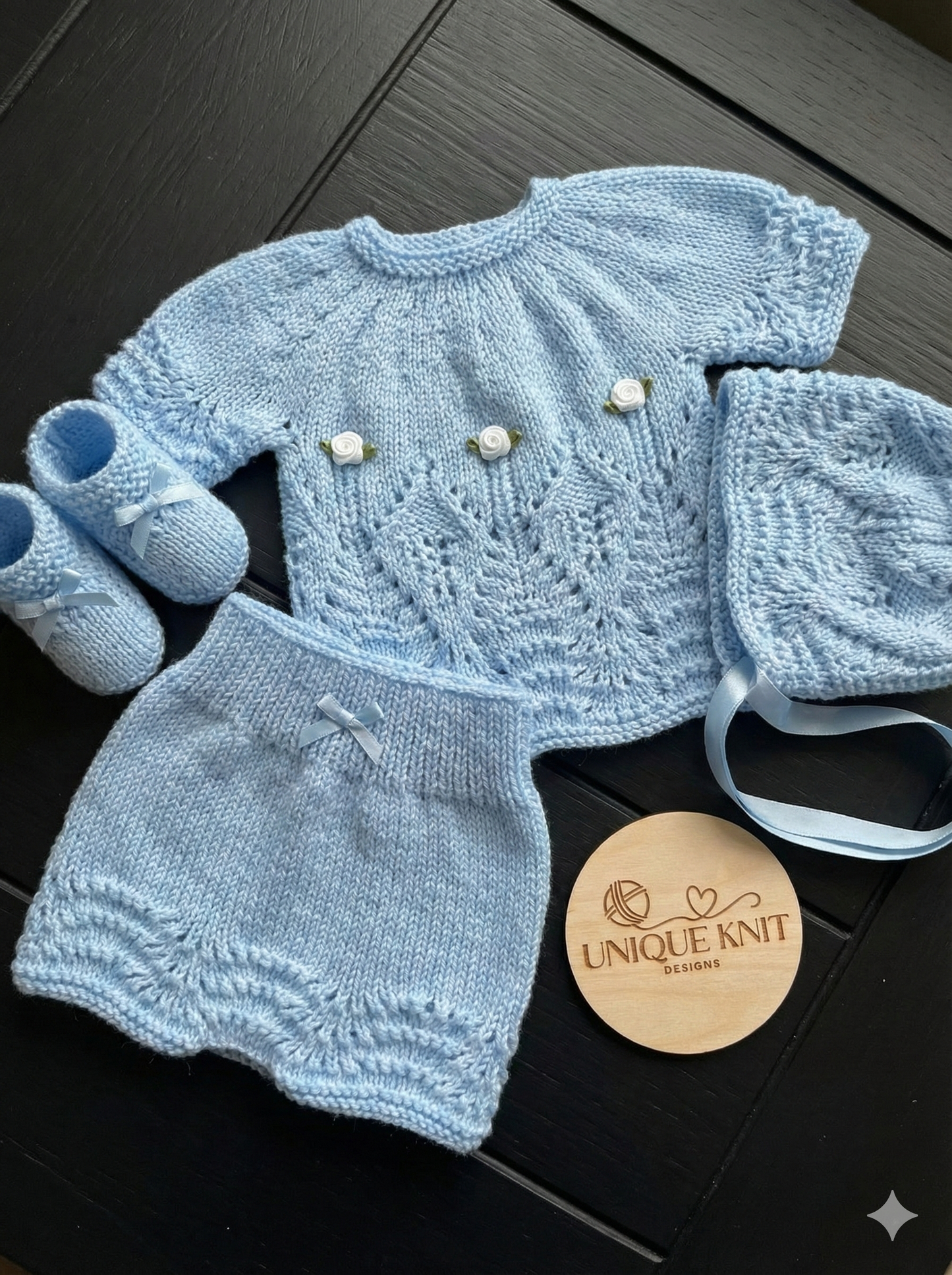 "Willow ” 4 Piece Set Knitting pattern for Reborn doll 16 -22” or 0-3 Mth Old Baby