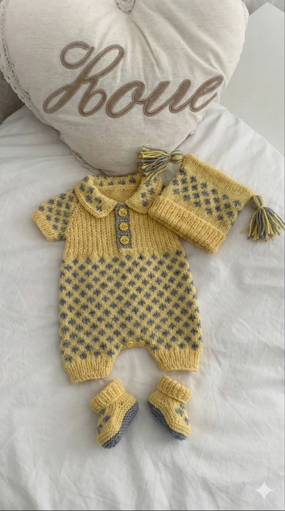 "Meadow” Romper and Dress set Knitting pattern for Reborn doll 16 -22” or 0-3 Mth Old Baby