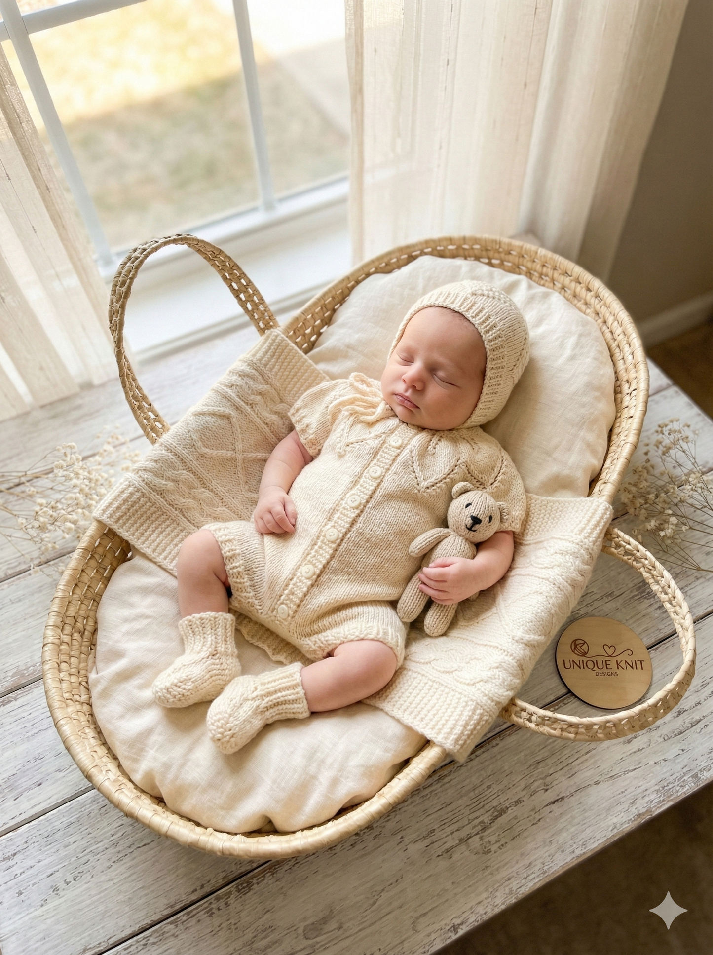 "Fig" Romper knitting pattern for reborn doll 16-22" or 0-3 Month old baby