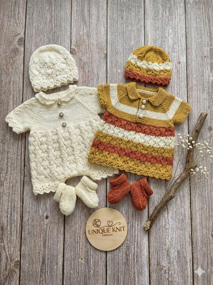 "Daisy” Romper and Dress set Knitting pattern for Reborn doll 16 -22” or 0-3 Mth Old Baby