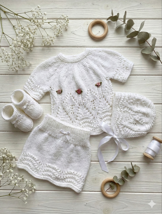 "Willow ” 4 Piece Set Knitting pattern for Reborn doll 16 -22” or 0-3 Mth Old Baby