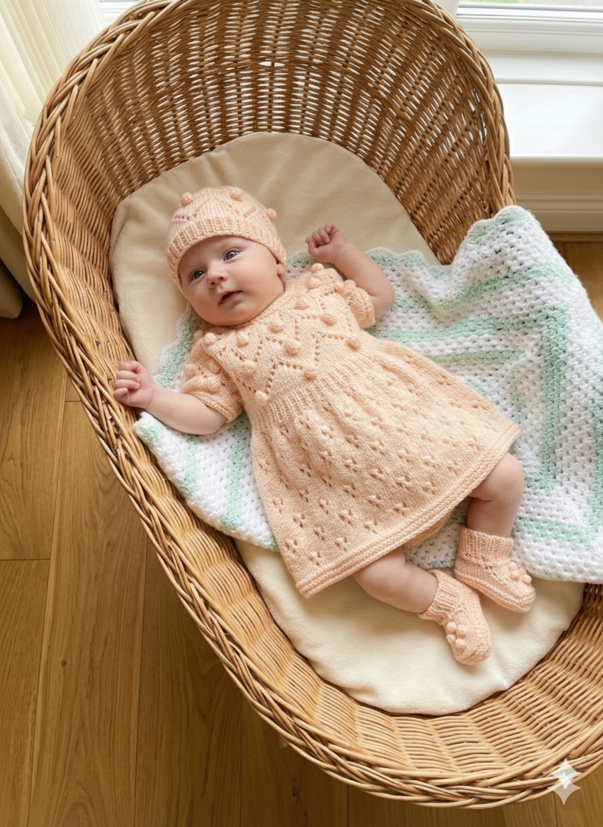 "Dewdrop” multi Piece Knitting pattern set for Reborn doll 16 -22” or 0-3 Month Old Baby