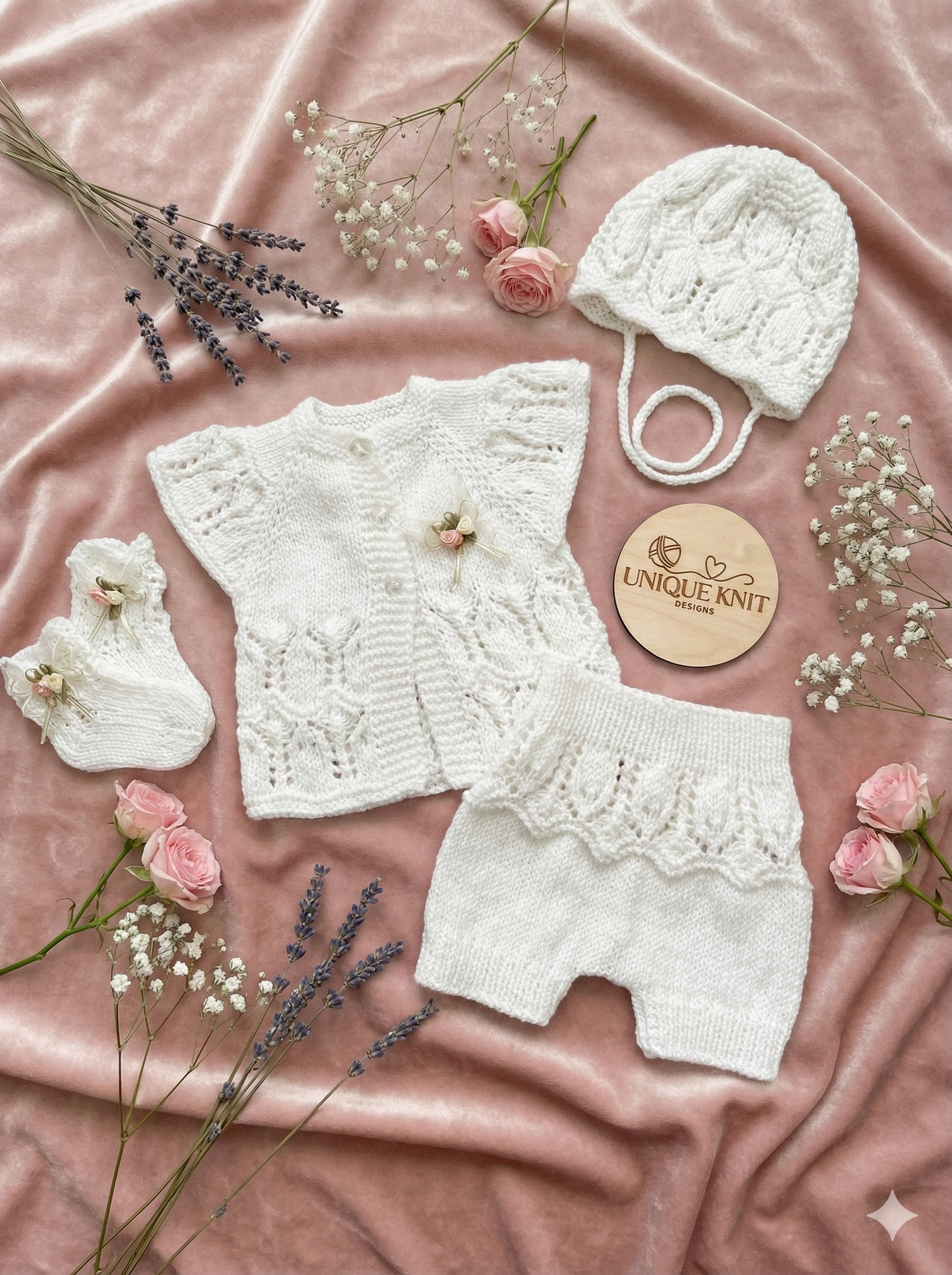 "Edith” 4 Piece Knitting pattern set for Reborn doll 16 -22” or 0-3 Month Old Baby