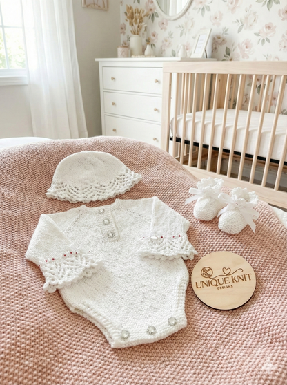 "Chelsea" Romper knitting pattern for reborn doll 16-22" or 0-3 Month old baby