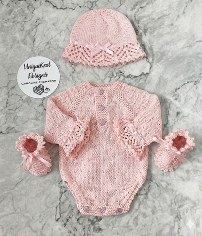 "Chelsea" Romper knitting pattern for reborn doll 16-22" or 0-3 Month old baby