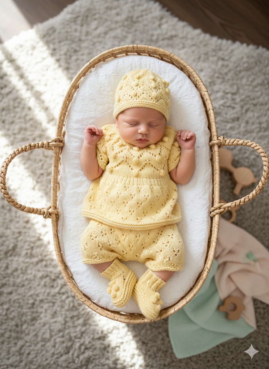"Dewdrop” multi Piece Knitting pattern set for Reborn doll 16 -22” or 0-3 Month Old Baby