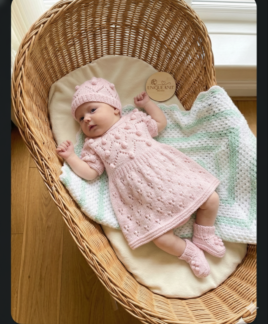 "Dewdrop” multi Piece Knitting pattern set for Reborn doll 16 -22” or 0-3 Month Old Baby