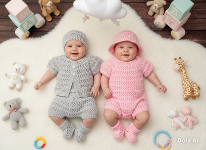 "Malibu” Multi Piece set knitting pattern for reborn doll 16-22" or 0-3 month old baby