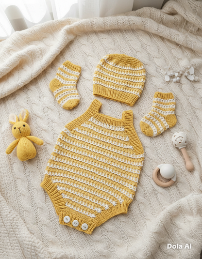 "Kiwi” Romper Knitting pattern set for Reborn doll 16 -22” or 0-3 Month Old Baby
