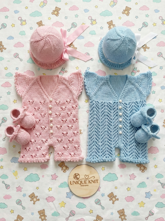 "Victoria" Playsuit knitting pattern for reborn doll 16-22" or 0-3 Month old baby