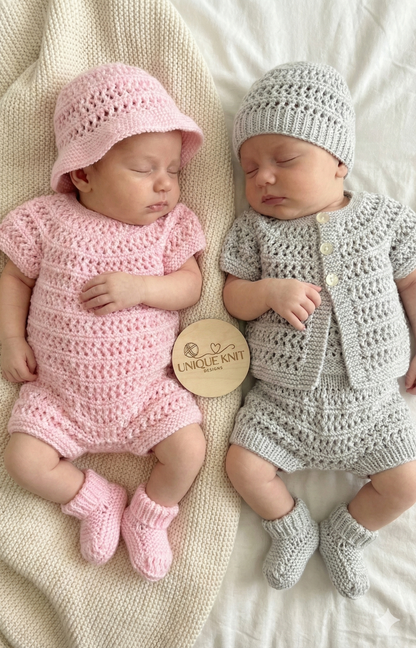 "Malibu” Multi Piece set knitting pattern for reborn doll 16-22" or 0-3 month old baby
