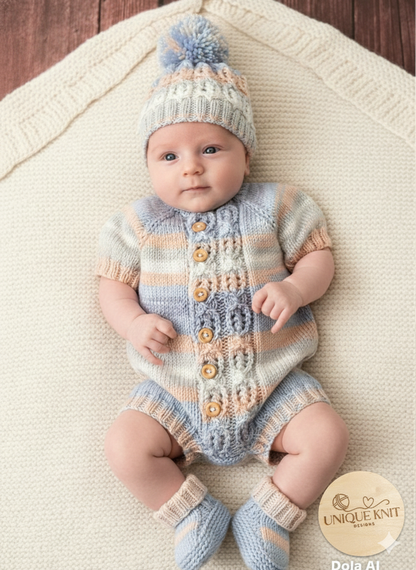 "Brooklyn" Romper knitting pattern for reborn doll 16-22" or 0-3 Month old baby