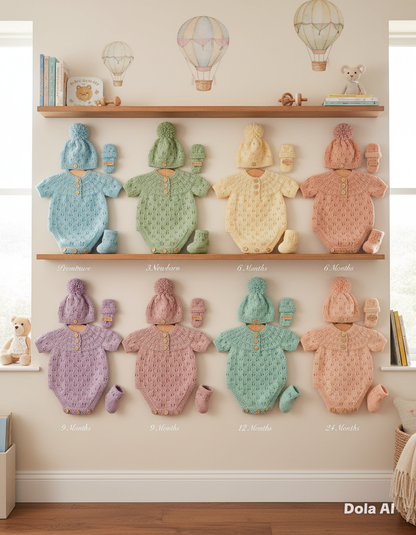 "Pippin” 3 Piece set - 8 sizes from premature to 24 Month old baby