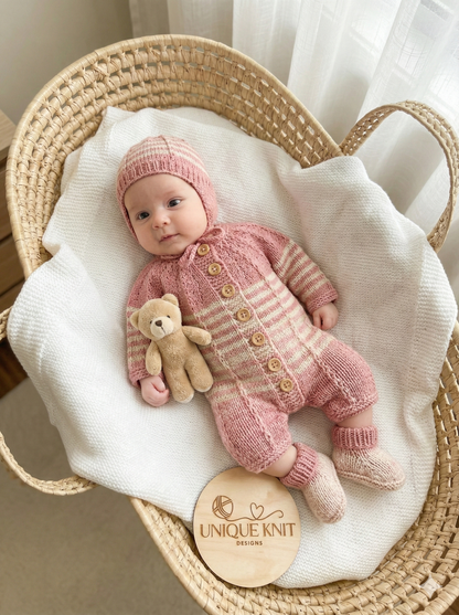"Elijah” Romper set knitting pattern for reborn doll 16-22" or 0-3 month old baby